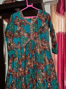 Teal Floral Print Maxi Gown