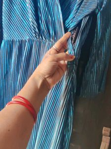 Stunning Blue Metallic Pleated Dress in offer pric