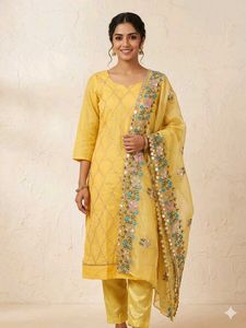 Yellow Embroidered Kurta Set with Dupatta