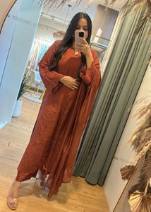 Elegant Rust Orange Embellished Gown