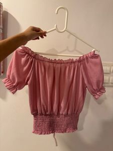Pink preppy off shoulder top
