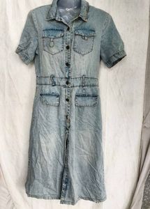 8216. Light Wash Denim Button-Front Dress
