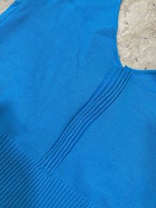 Blue Halter Neck Knit Top