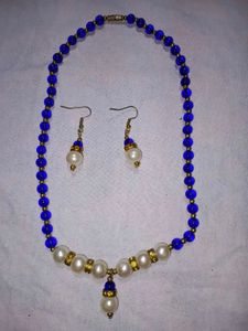 Blue Beads &amp; Pearl Necklace Set