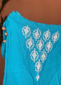 Vibrant Blue Embroidered Off-Shoulder Kurta