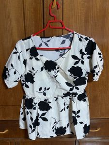 Chic Black & White Floral Peplum Top