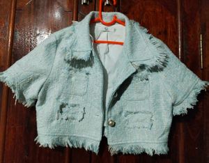 Tweed Light Blue Cropped Jacket