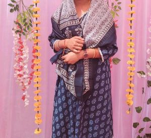 Elegant Navy Blue Printed Kurti Set