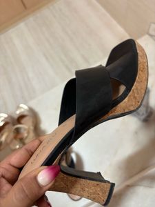 Stylish Black Cork Wedge Sandals