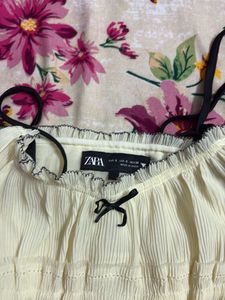 Zara Cream Ruched Spaghetti Strap Dress