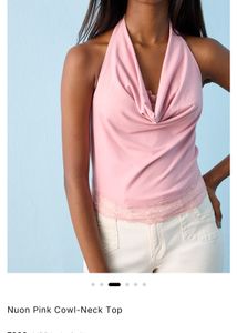 Pink Halter Neck Lace Trim Top