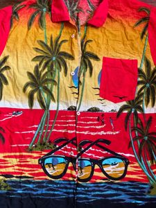 Oversized Red Sunset Hawaiian Shirt with Sunglasse