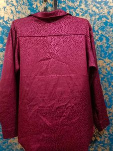 Elegant Burgundy Satin Print Shirt
