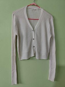 Cream Ribbed Button-Up Cardigan