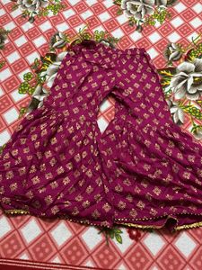 Printed Small Flare Kurti With Printed Grara Set In Small Size