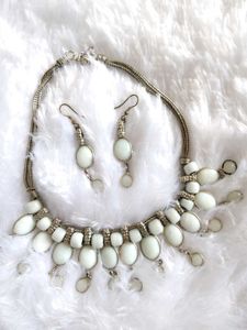 Elegant White Stone Necklace & Earring Set