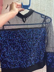 Womens glitter sequins net Crop top
