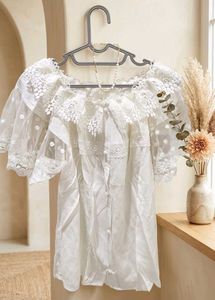 Off-Shoulder Lace Trimmed White Top