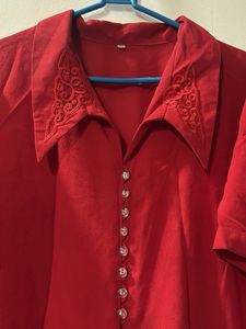 Vibrant Red Embroidered Blouse