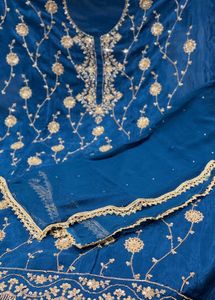 New Elegant Blue Embroidered  handwork Kurta Set