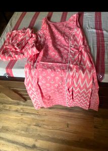 Pink Printed Kurta with Pants Set