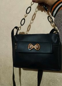 Black Shoulder Bag with Chain Detail