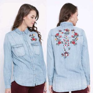 ONLY Blue Embroidered Denim Shirt (Size EU 36)
