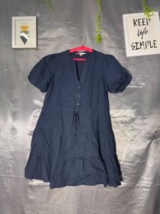Navy Blue Tiered Button-Up Dress