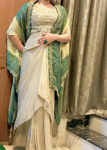 Elegant Beige Saree skirt with Embellished Blouse