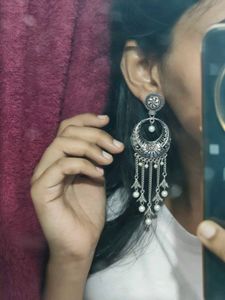 Silver Oxidized Chandbali Statement Earrings