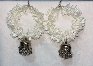 White Flower Hoop Earrings with Jhumka