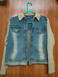 Stylish Denim Jacket with Corduroy Sleeves