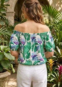 Off-Shoulder Tropical Print Top