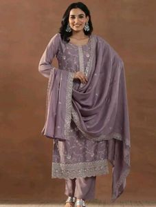 Lavender Silk Kurta Set with Embellishments