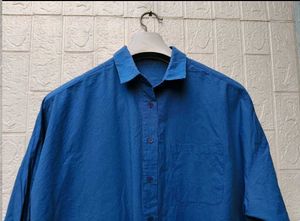 New with tag Korean Blue Oversized Linen Shirt