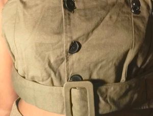 Olive Green  denim Crop Top with Belt