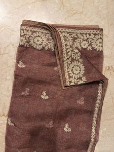 Embroidered Silk suit with plazzo and dupatta