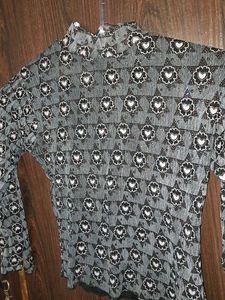 Vintage fish cut lehenga Heart Print Mock Neck Top