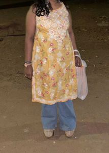 Yellow Floral Kurta with Blue Palazzo