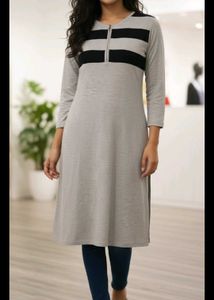 Grey Striped Kurti with Zipper