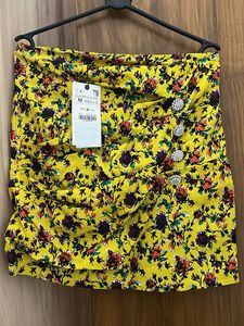 Zara Yellow Floral Ruched Mini Skirt