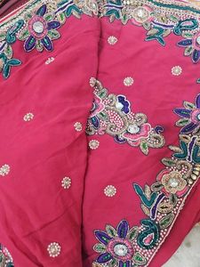 Beautiful Pink Embroidered Sari