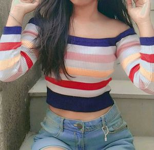 Striped Off-Shoulder Knit Top