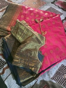 Elegant Pink Silk Saree with Brocade Border