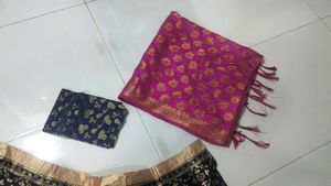 Beautiful Pink and Navy Blue Lehenga Choli dupatta