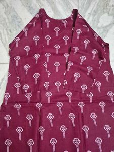 Maroon Printed Kurta with White Pants Set