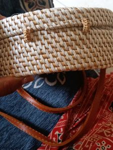 handmade round rattan sling / boho crossbody purse