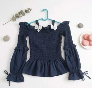 Cute Navy Blue Peplum Top