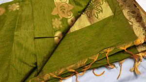 Elegant Green Silk Saree with Gold Border