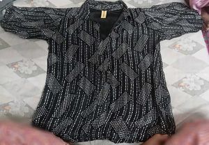 Sheer Black &amp; White Geometric Print Shirt